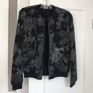Black and white floral patterned bomber jacket